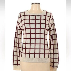 W118 by Walter Baker Windowpane Plaid Beige Burgundy Sweater Size Large L